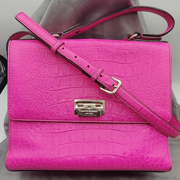 KATE SPADE Satchel Handbag DORIS ORCHARD VALLEY Hot Pink Croc Embossed Leather - Picture 1 of 13